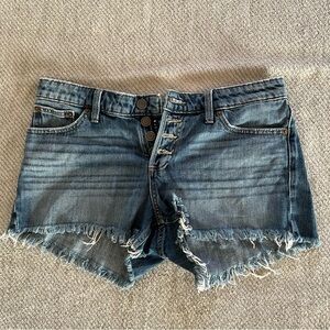 Lucky Brand Button Fly Denim Shorts Size 28 Raw Hem Distressed Festival Vibes